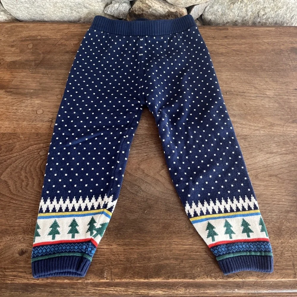 Hanna Andersson Toddler Size 3T Blue Green Christmas Santa Knit Unisex Pants